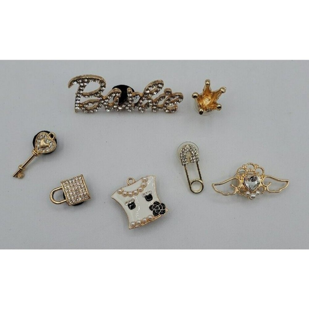 7 Pieces Bling Croc Charms, Barbie Luxury Rhinestones in Gold, white & Black